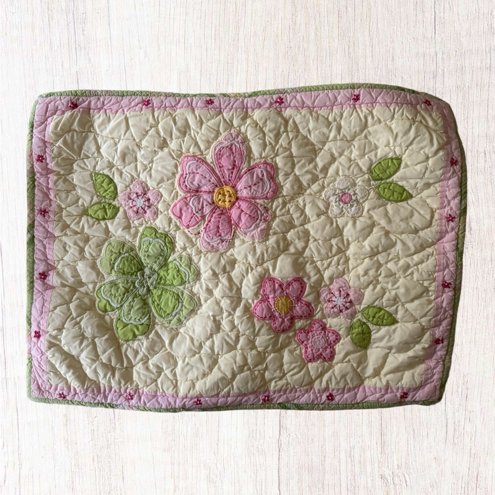 Pottery Barn Kids Quilted Floral Pastel Pillow Sham Standard Size OS